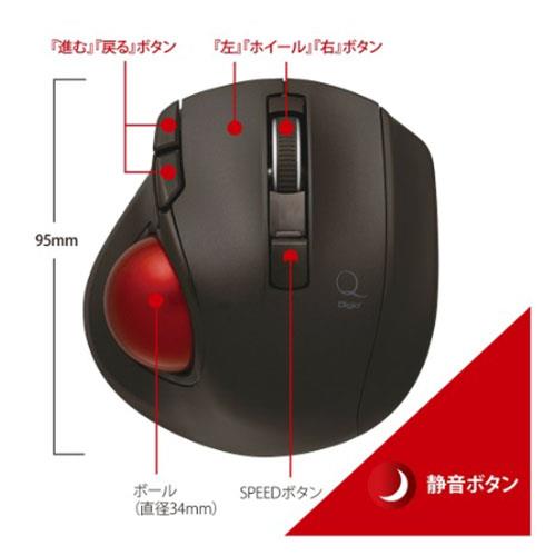 ナカバヤシ MUS-TBLF225BL(ブルー) Qシリーズ 小型Bluetooth静音5ボタンレーザー式親指トラックボール