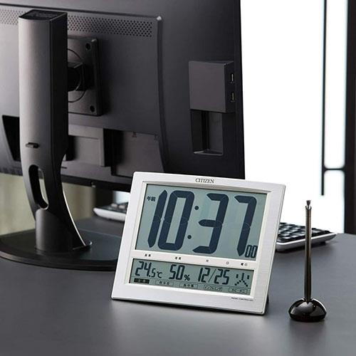 シチズン(CITIZEN) 8RZ140-019 シルバー 掛置兼用 電波デジタル時計 温度/カレンダー/環境目安表示付
