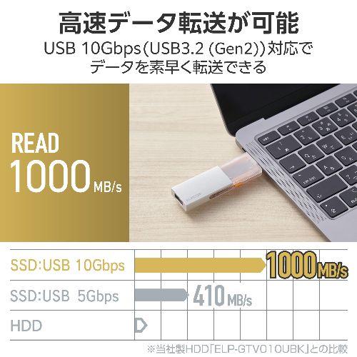 エレコム(ELECOM) ESD-EWC0250GSV(シルバー) SSD 外付け 250GB USB3.2Gen2 読込最大1000MB/秒 USBメモリ型 スライド式 高速 耐衝撃 Type-C/USB-A 両対応