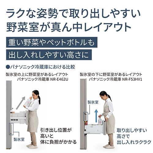 【標準設置料金込】【長期5年保証付】パナソニック(Panasonic) NR-E46CV1-K ヘアラインディープブラック 5ドア冷蔵庫 右開き 457L 幅600mm