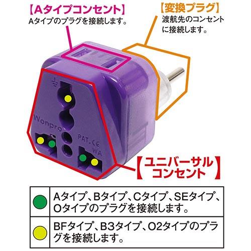 ミヨシ MBA-WC(Cタイプ) 海外電源変換アダプタ Wコンセント
