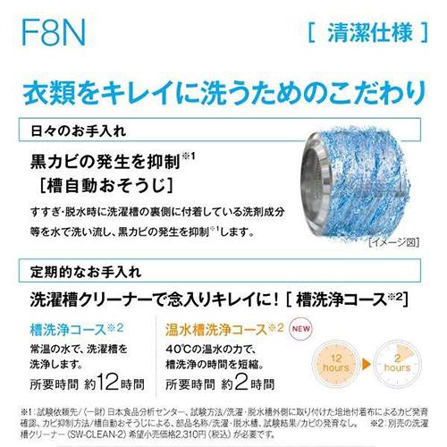 【標準設置料金込】アクア(AQUA) AQW-F8N-W ホワイト ドラム式洗濯機 左開き 洗濯8kg