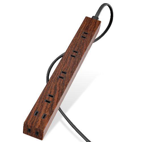 エレコム(ELECOM) ECT-0202W 木目 ウォルナット 延長コード 電源タップ 6個口 2m スリム 雷ガード