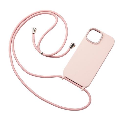 エレコム(ELECOM) iPhone15 ケース ハイブリッド ショルダーストラップ付 ダスティピンク
