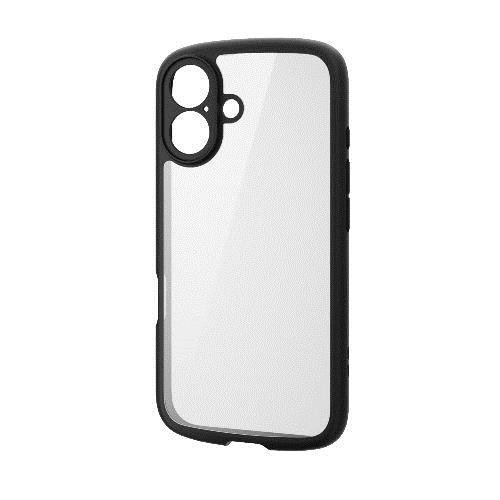 エレコム(ELECOM) PM-A24ATSLFCKBK(ブラック) iPhone 16用 ケース ハイブリッド 衝撃吸収 軽量 薄型 カメラレンズ保護設計 ストラップホール付