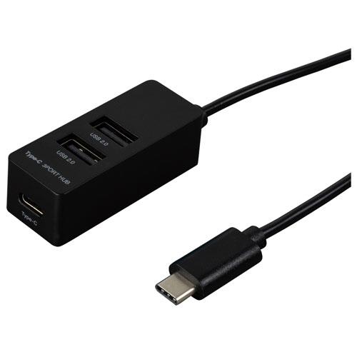 ナカバヤシ UH-C2463BK(ブラック) Type-C USB2.0 3ポートハブ 120cm