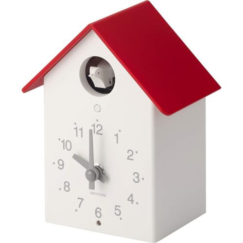 RHYTHM(リズム) 4RH797SR01 赤/白 置き時計 掛け時計 兼用 クォーツ ふいごカッコー 巣箱