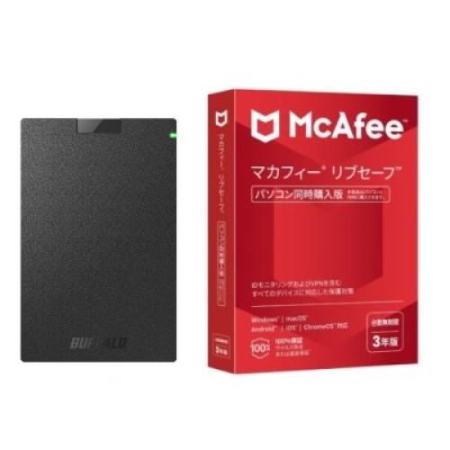 バッファロー(BUFFALO) HD-PGAC2U3-BA ブラック USB Type-C & USB Type-A ケーブル付属 ポータブルHDD 2TB + マカフィー リブセーフ 3年 同時購入版