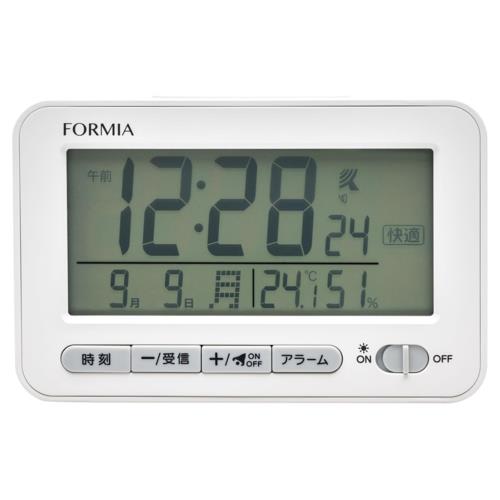 保土ヶ谷電子販売 HT-039RC ホワイト デジタル電波目覚まし時計 Formia フォルミア 見やすい 温度 湿度 日付 曜日 環境目安表示 電子音 自動点灯