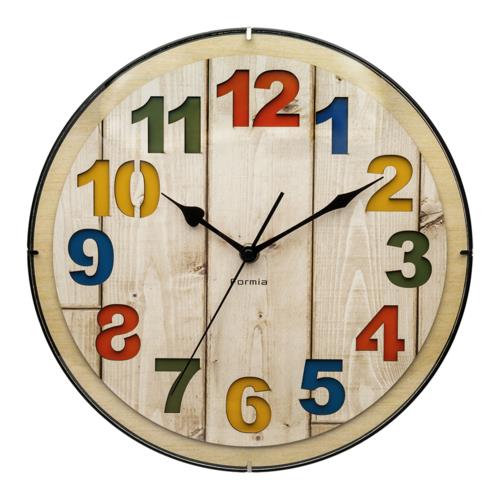保土ヶ谷電子販売 HIC-010W-N ナチュラル インテリアアナログ掛け時計 Formia フォルミア 連続秒針 木目調 ポップ