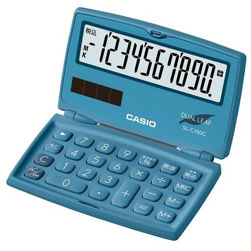 CASIO(カシオ) SL-C100C-BU レイクブルー カラフル電卓 10桁