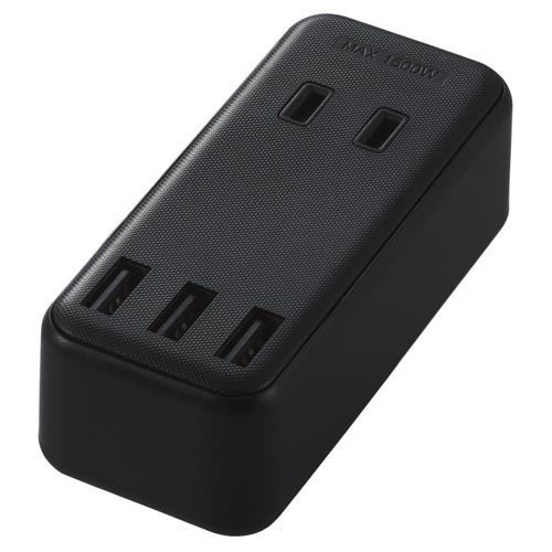 エレコム(ELECOM) MOT-U08-23BK(ブラック) モバイルUSBタップ 2口+3ポート(上挿し1･横挿し1) 2ピン