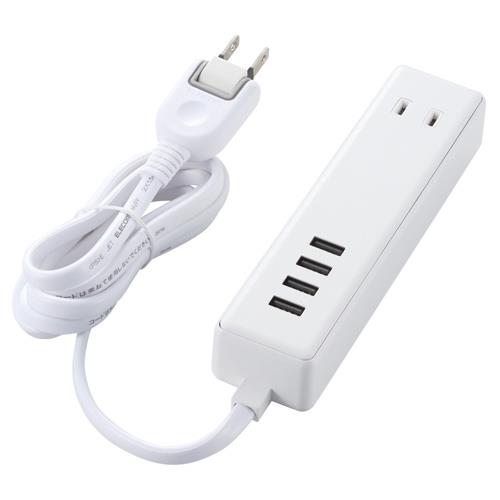 エレコム(ELECOM) MOT-U11-2415WH(ホワイト) ﾓﾊﾞｲﾙUSBﾀｯﾌﾟ ｹｰﾌﾞﾙ0.6m 2口+4ﾎﾟｰﾄ(上挿し1･横挿し1) 1.5m