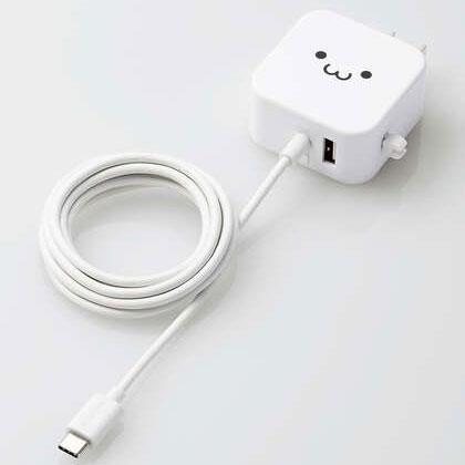 エレコム(ELECOM) MPA-ACC22WF ホワイトフェイス AC充電器 2.4A/Cケーブル一体型＋Aポート×1 1.5m