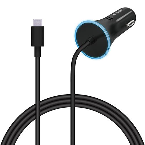 エレコム(ELECOM) MPA-CCCPD01BK(ブラック) 車載充電器 USB PD18W Type-C ケーブル一体型 150cm