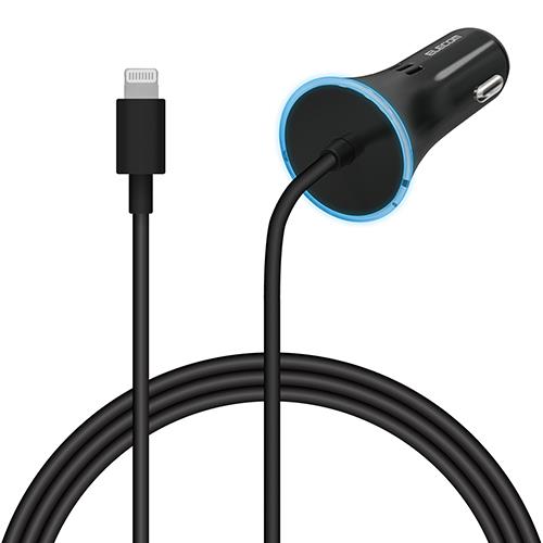 エレコム(ELECOM) MPA-CCLPD01BK(ブラック) 車載充電器 USB PD18W Lightning ケーブル一体型 150cm