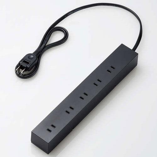 エレコム(ELECOM) T-KF04-21010BK(ブラック) 回転脚付上面5口+側面5口タップ 延長コード 2ピン 1m