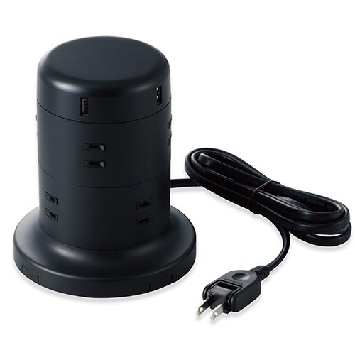 エレコム(ELECOM) TT-U01-0820BK(ブラック) タワー型タップ 延長コード 2ピン 8口 2m