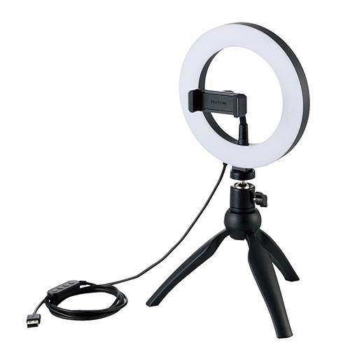 エレコム(ELECOM) DE-L02BK ﾌﾞﾗｯｸ LEDﾘﾝｸﾞﾗｲﾄ 自撮りライト 3色調光 10段階調整 USB-A給電 16cm