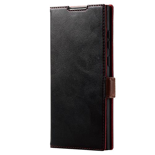 エレコム(ELECOM) PM-G223PLFYBK ブラック Galaxy S22 Ultra用 ケース カバー 手帳型 ステッチ TPU