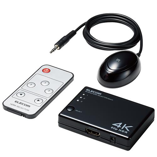 エレコム(ELECOM) DH-SW4KA31BK HDMI 切替器 3ポート入力/1ポート出力 4K60Hz対応 リモコン付