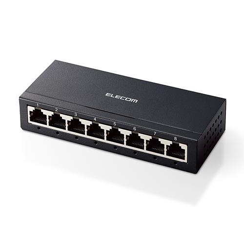 エレコム(ELECOM) EHC-G08MA-B(ブラック) Giga対応 スイッチングハブ 8ポート 金属筐体 静音