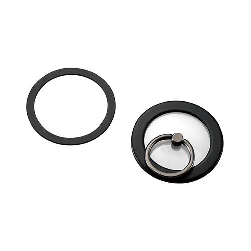 エレコム(ELECOM) P-STRMKPCR-BK(ブラック) スマホリング マグネット メタルプレート付属 ｽﾏﾎｽﾀﾝﾄﾞ機能