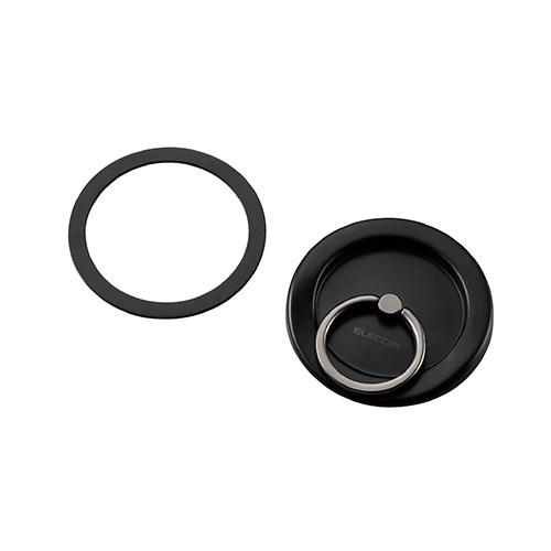 エレコム(ELECOM) P-STRMKPF-BK ブラック スマホリング マグネット メタルプレート付属 ｽﾏﾎｽﾀﾝﾄﾞ機能