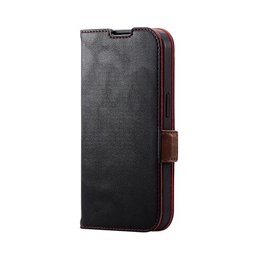 エレコム(ELECOM) PM-A22CPLFYBK(ブラック) iPhone 14 Pro用 手帳型 ソフトレザーケース 磁石付 耐衝撃