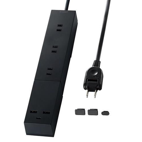 エレコム(ELECOM) T-U03-3320BK ブラック 電源タップ Type-Cx1 USB-Ax2ポート付 延長コード 2m