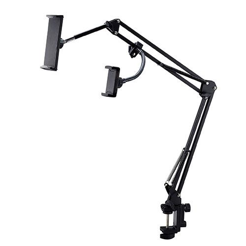 エレコム(ELECOM) TB-DSZARM2BK ﾌﾞﾗｯｸ ｽﾏﾎ/ﾀﾌﾞﾚｯﾄ対応 Zアーム型 2台設置 スタンド 位置調節可能