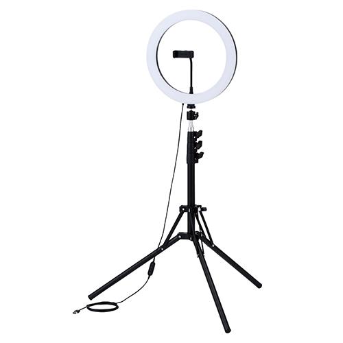 エレコム(ELECOM) DE-L09BK ブラック LED リングライト 三脚 スタンド 74～183cm 10段階調光