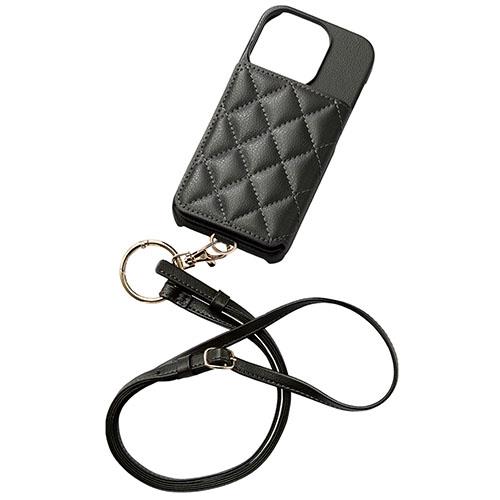 エレコム(ELECOM) PM-A22CPLOSS2GY チャコールグレー iPhone14Pro ソフトレザーショルダーストラップ付