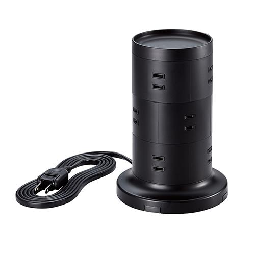 エレコム(ELECOM) TT-03-1220BK(ブラック) タワー型 電源タップ 延長コード コンセント 2m 2P 12個口