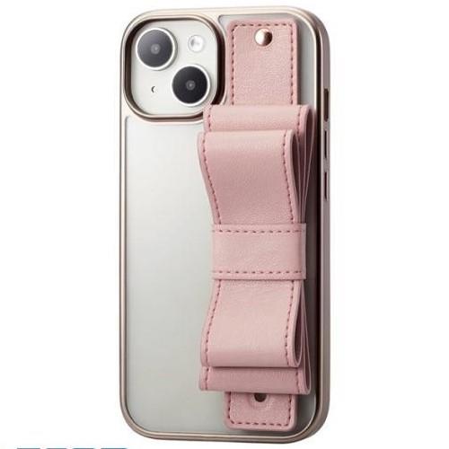 エレコム(ELECOM) iPhone15 ケース ハイブリッド ハンドバンド付 クリア×リボンバンド