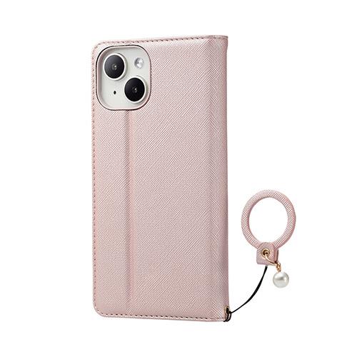 エレコム(ELECOM) iPhone15 ケース レザー 手帳型 フィンガーストラップ付 ピンク