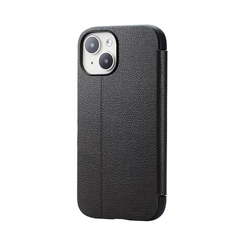 エレコム(ELECOM) iPhone15 ケース レザー 手帳型 マグネット 衝撃吸収 チャコールブラック