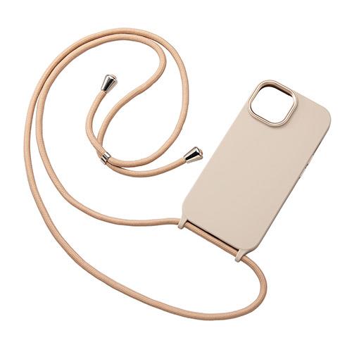 エレコム(ELECOM) iPhone15 ケース ハイブリッド ショルダーストラップ付 グレージュ