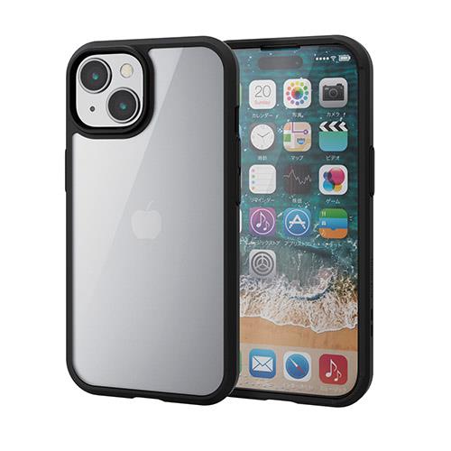 エレコム(ELECOM) iPhone15 ケース ハイブリッド 衝撃吸収 軽量 ガラスフィルム付 ブラック