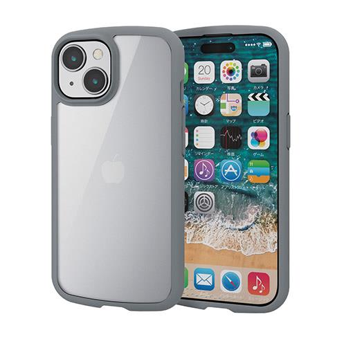 エレコム(ELECOM) iPhone15 ケース ハイブリッド 衝撃吸収 軽量 カメラ周り保護 グレー