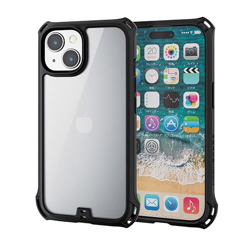 エレコム(ELECOM) iPhone15 ケース ハイブリッド 衝撃吸収 背面クリア 硬度5H ブラック