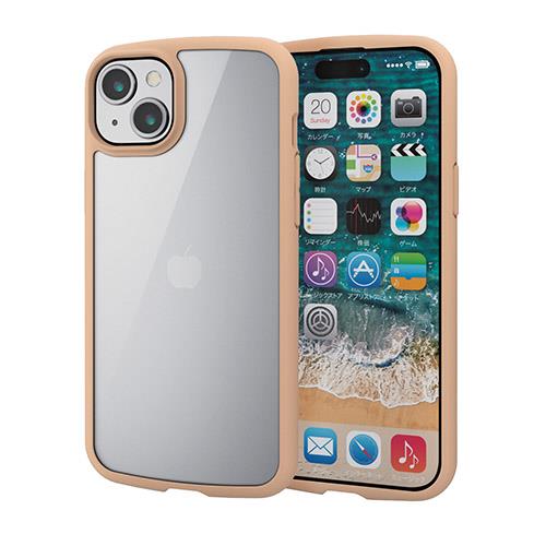 エレコム(ELECOM) iPhone15 Plus ケース ハイブリッド 衝撃吸収 背面ガラスクリア カフェオレ