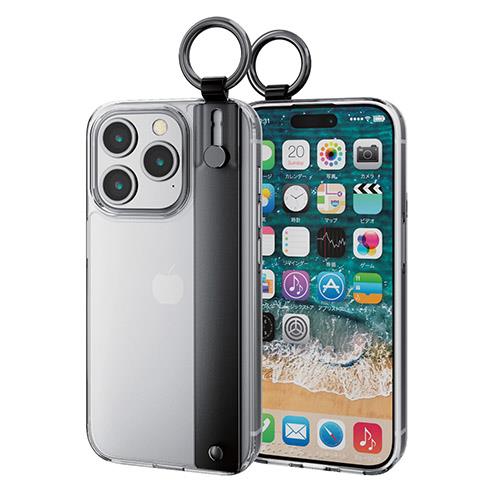 エレコム(ELECOM) iPhone15 Pro ケース ハイブリッド リング付 クリア×ブラックバンド