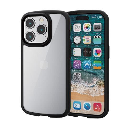エレコム(ELECOM) iPhone15 Pro ケース ハイブリッド 衝撃吸収 背面ガラスクリア ブラック