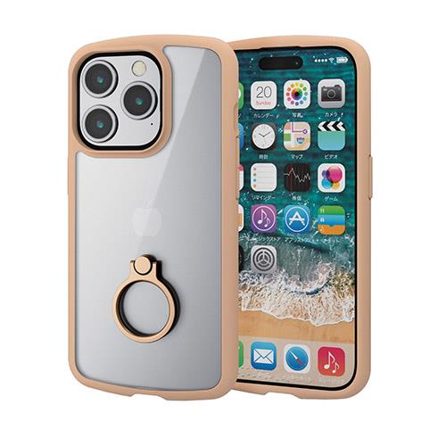 エレコム(ELECOM) iPhone15 Pro ケース ハイブリッド 衝撃吸収 軽量 リング付 カフェオレ