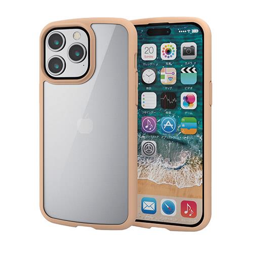 エレコム(ELECOM) iPhone15 Pro Max ケース ハイブリッド 背面ガラスクリア カフェオレ