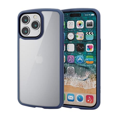 エレコム(ELECOM) iPhone15 Pro Max ケース ハイブリッド 衝撃吸収 カメラ周り保護 ネイビー