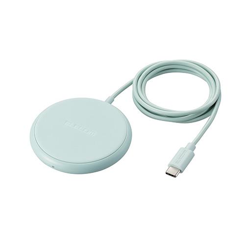 エレコム(ELECOM) W-QA25-GN(グリーン) ワイヤレス充電器 Qi認証 5W 卓上 滑り止めパッド ケーブル一体