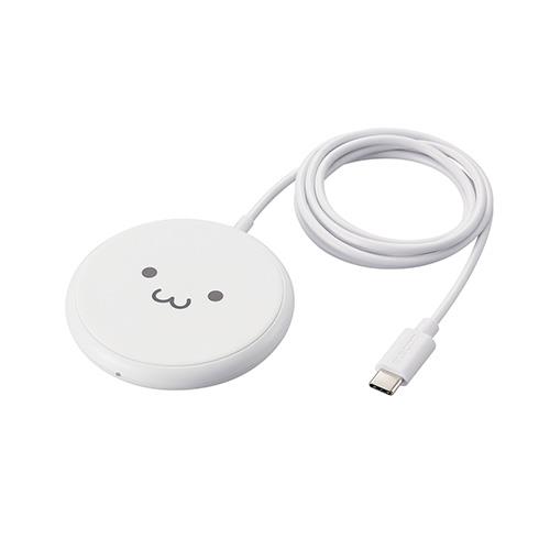 エレコム(ELECOM) W-QA25-WF しろちゃん ワイヤレス充電器 Qi認証 5W 卓上 滑り止めﾊﾟｯﾄﾞ ケーブル一体