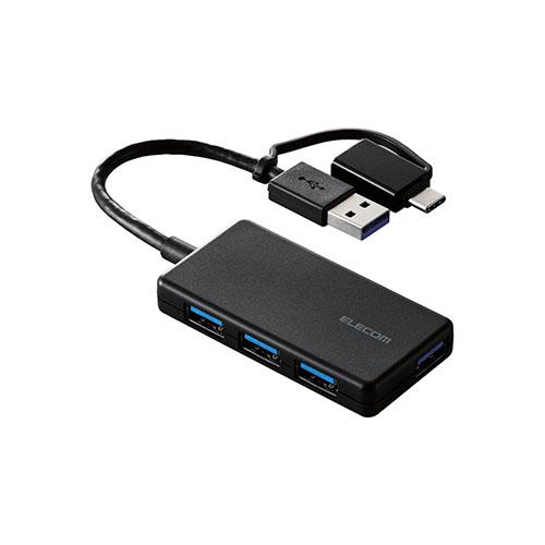 エレコム(ELECOM) U3H-CA4004BBK ブラック USB Type-C TM 変換アダプター付き USB3.0超薄型ハブ